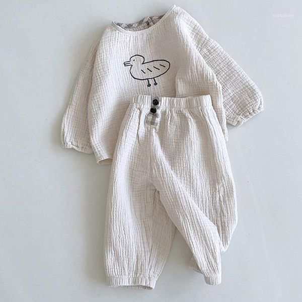 

clothing sets liligirl 2021 born cute cartoon duckling suit baby girl boy spring and autumn clothes cotton linen pants 2pcs/set1, White