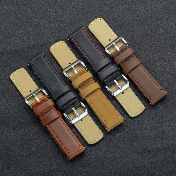 

watch bands 20mm 22mm black-red genuine leather strap with quick release spring bars most of brands watchband black/silver buckle, Black;brown
