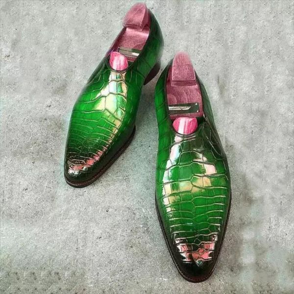 

casual fashion trend everyday all-match handmade men's pu solid color crocodile pattern classic business loafers yx279 dress shoes, Black