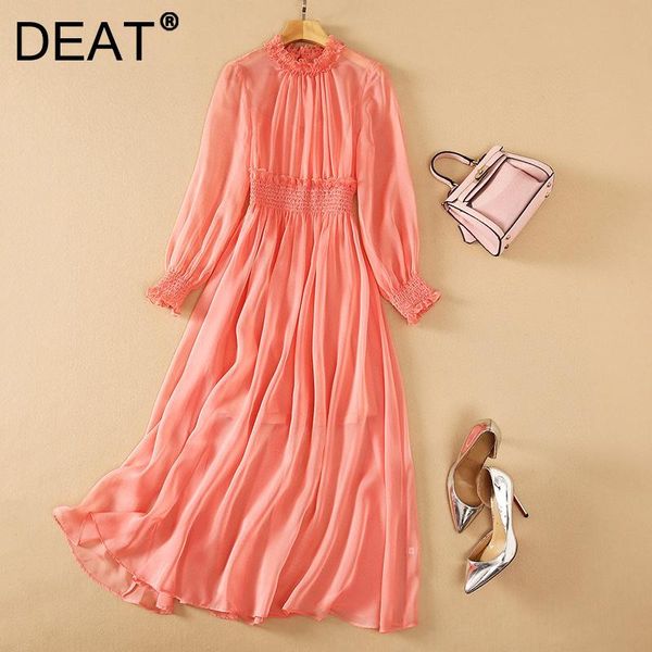 

casual dresses deat woman maxi dress pink ruffled collar lantern sleeve elastic waist elegant lined vintage 2021 summer 15xf999, Black;gray
