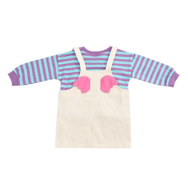 

2021springgirldressclothingsetswithwingsuitlongsleevestripedcuterainbowdresses2piecesuitchildrenkidsclothes, Red;yellow