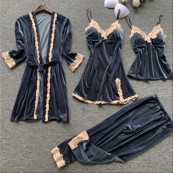 

lace homewear sleep womens sleepwears set velour long sleeve home clothing pajamas suit nightwear pijamas casual sleepwear, Black;red