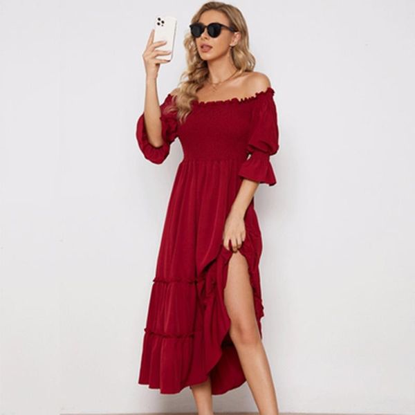 

casual dresses women's polka off shoulder long dress cute split maxi, Black;gray