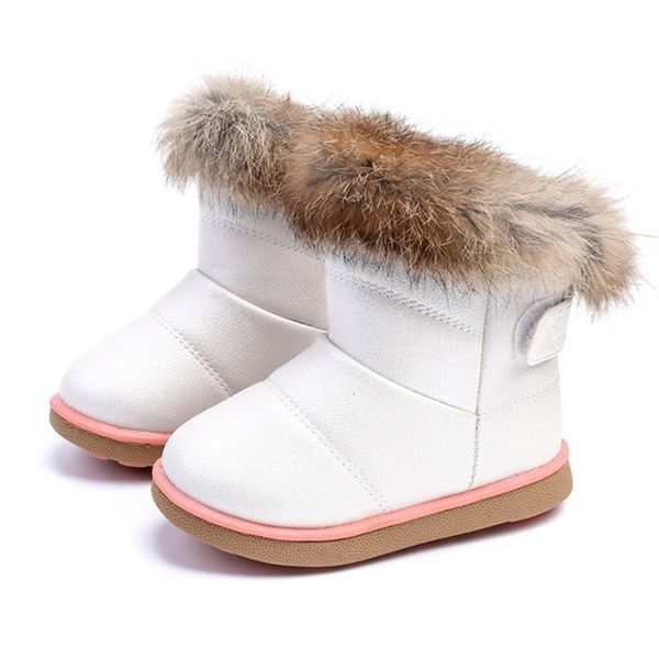 

boots snow for children winter pu leather kids little baby toddler shoes girls q0112, Black;grey