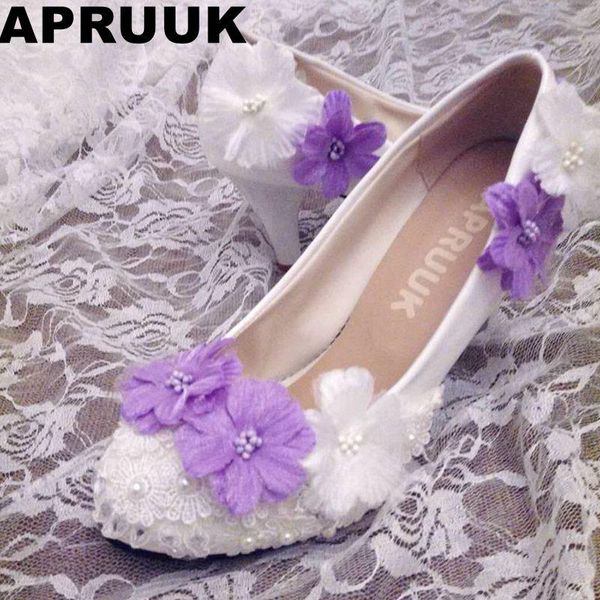 

spring summer women heels wedding shoes lace flower purple pumps handmade sweet ceremony shoe plus size dress, Black