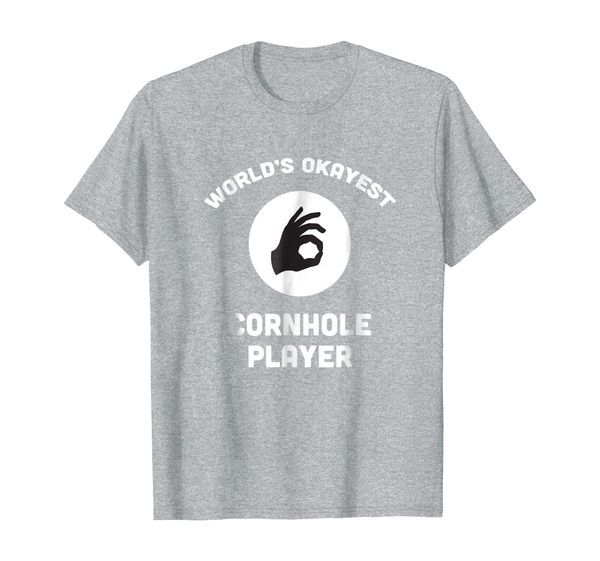 

world's okayest cornhole player funny t shirt sack toss, White;black