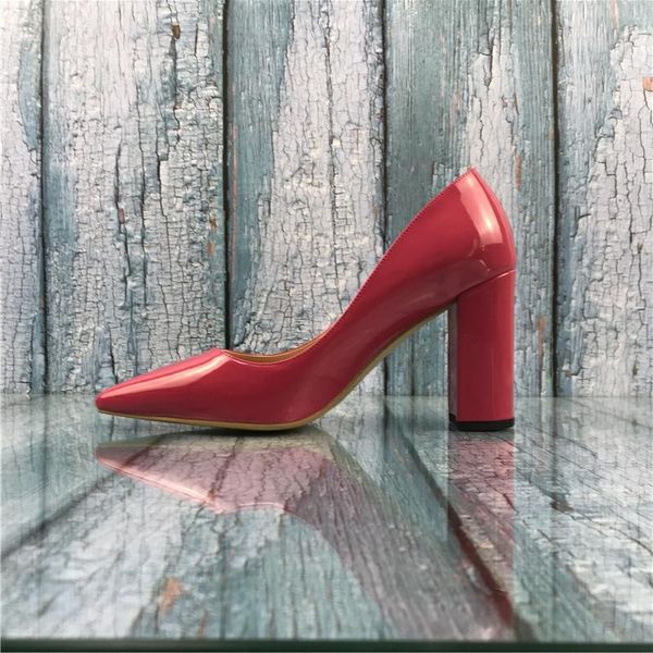 

dress shoes kmeioo women's patent leather pointed toe block heels pumps gorgeous evening party stiletto women us 5-15, Black