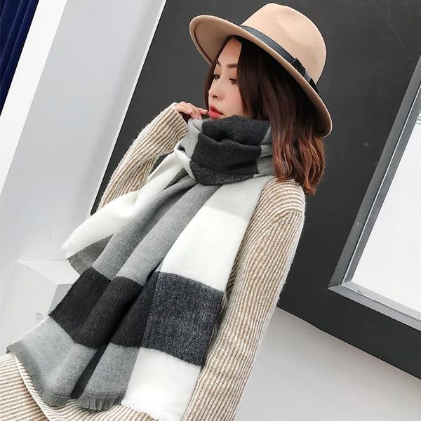 

scarves mingjiebihuo couple men and women autumn winter korean warm comfortable fashion scarf thick big plaid trend shawl, Blue;gray
