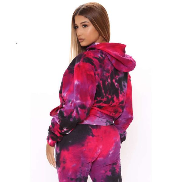 

women's dye tie tracksuits two piece set autumn long sleeve hooded sweater casual sports suit for women, Gray