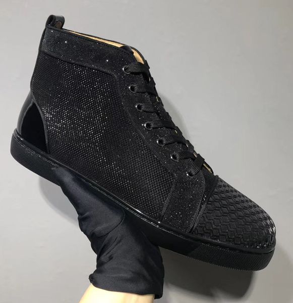 

luxury designer red bottom sneakers brand men women highshoes black surface leather casual shoes outdoors trainers with box
