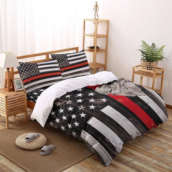 

bedding sets red line american flag wood grain set duvet cover bed printing pillowcase linen  size home textile