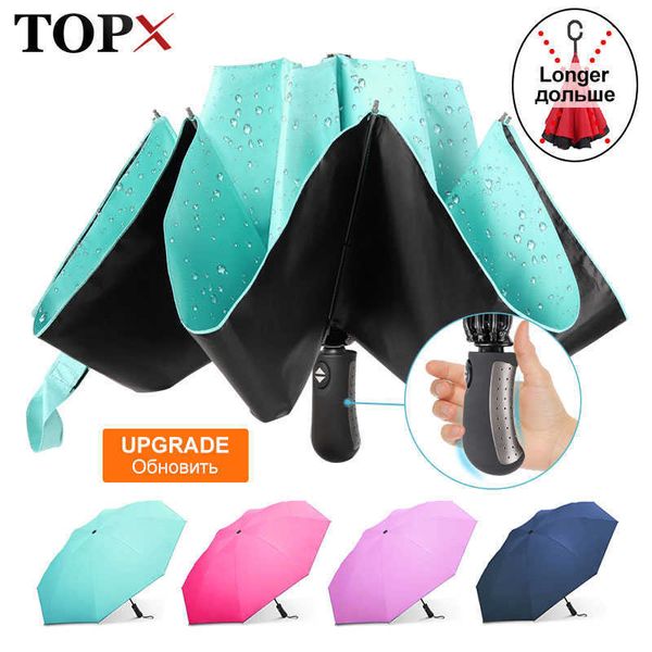 Dobrável REVERSE Guarda-chuva Chuva Mulheres Homens Big Windproof Revestimento Preto Sun Guarda-sóis Presentes Parasol Automático Business Car Paraguas 210626