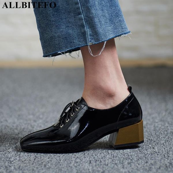 

dress shoes allbitefo large size:34-42 genuine leather thick heel women spring high office ladies heels, Black