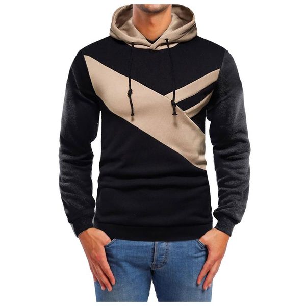 

men's hoodies & sweatshirts winter slim fit long sleeve pullover thicken patchwork crew neck casual streetwear outerwear homme, Black