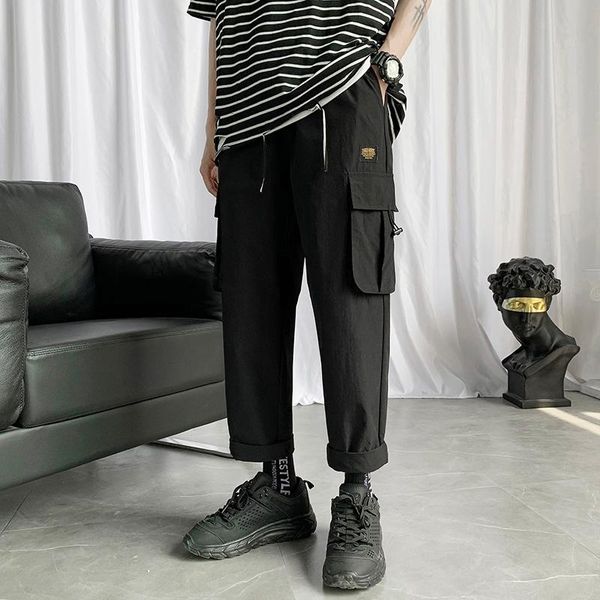 

men's pants men black joggers summer 2021 mens big pockets ankel length cargo male autumn streetwear overalls sweatpants