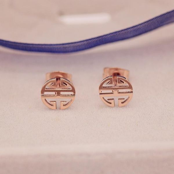 

stud yun ruo rose gold color happy character earring woman titanium steel fashion jewelry birthday gift not fade drop, Golden;silver