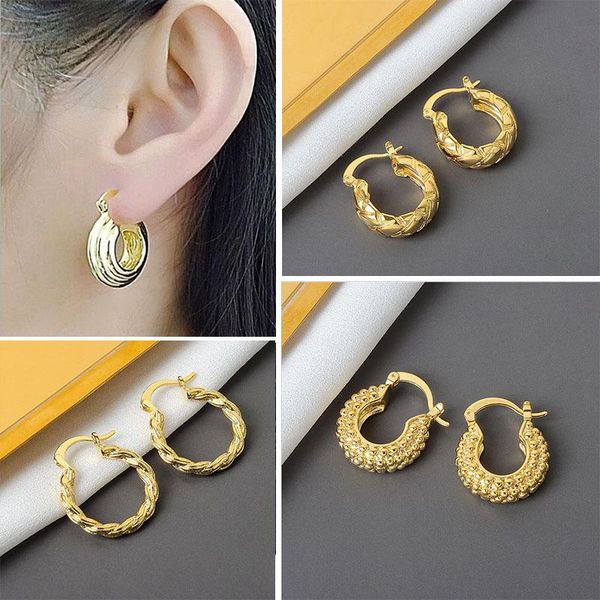 

metal threads textured twisted pair earrings rhombus multi row gold beads geometric hoop for women girls jewelry & huggie, Golden;silver