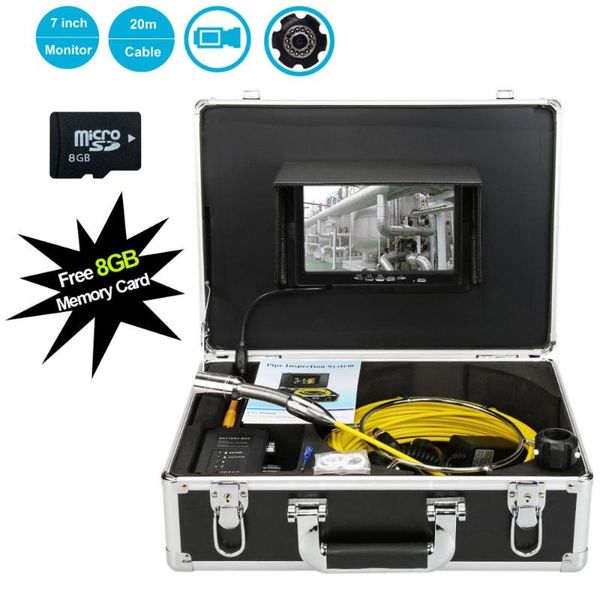 

cameras 20m industrial pipeline endoscope 7" lcd drain pipe sewer inspection camera with dvr function 23mm lens 12pcs white led