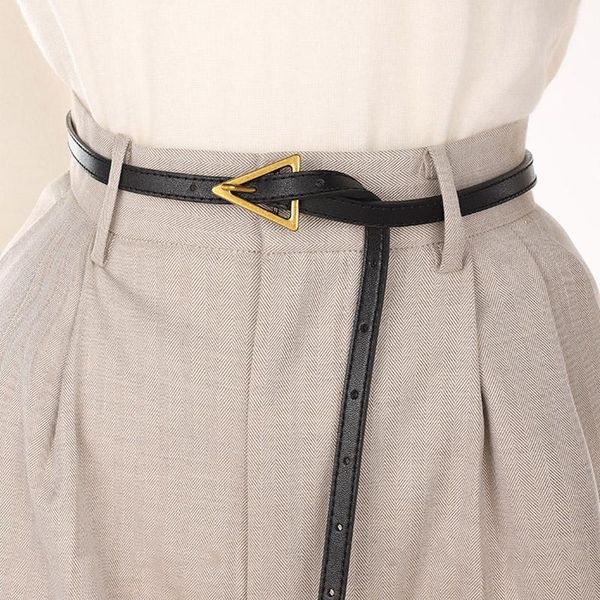 

belts women triangle retro bucke vintage casual thin stap 120cm for trousers jeans ladies female black waistband, Black;brown