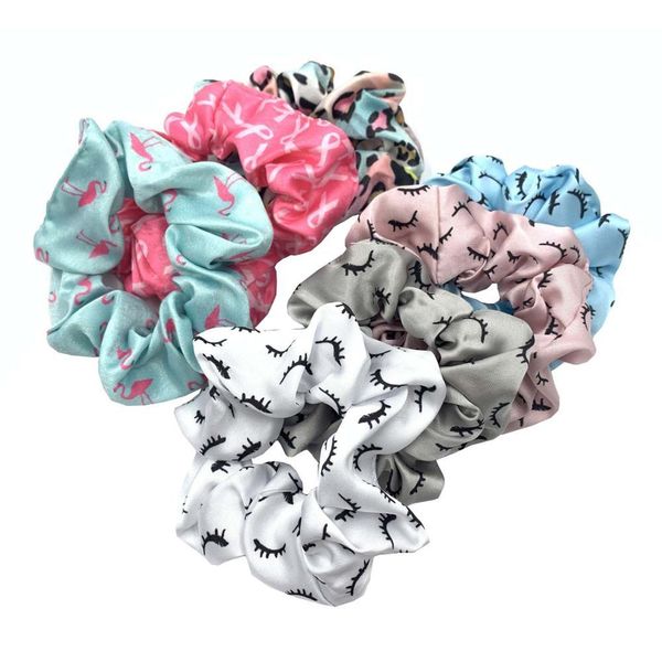 

20pcs flamingo leopard eyelash scrunchies vintage wild hair ring elastic rubber band girls fashion ponytail accessories, Pink