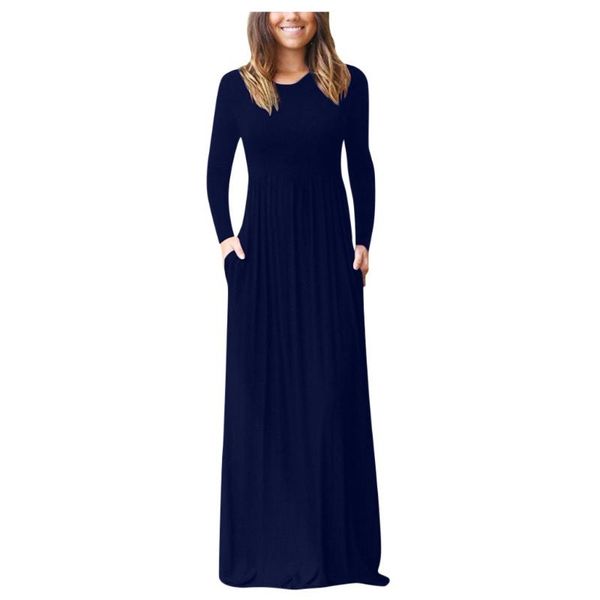 

casual dresses autumn winter dress women long sleeve maxi round neck solid tank party high waist robe vestidos, Black;gray