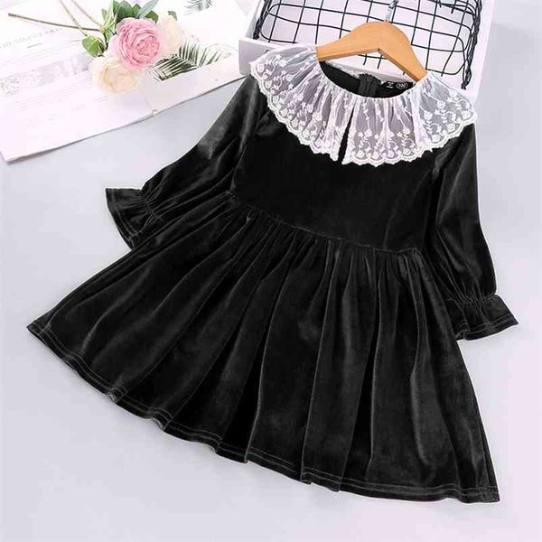 Girls Dress Lace Party Princesa Vestidos para o Ano Outono Crianças Fantasias Inverno de Manga Longa Natal Preto 210625