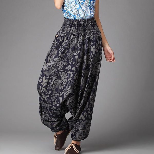 

women's pants & capris nepal style cross 2021 spring autumn women floral cotton linen baggy extra loose long trousers pantalon, Black;white
