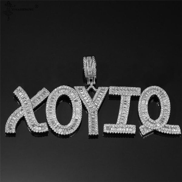 

iced cubic zircon baguette initial diy letters pendant necklace words name with 3mm rope chain hip hop singer jewelry accessorie chains, Silver