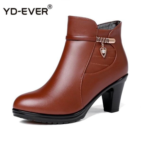 

boots 2021 elegant fashion winter plus velvet ankle women shoes warm high heel leather snow size, Black