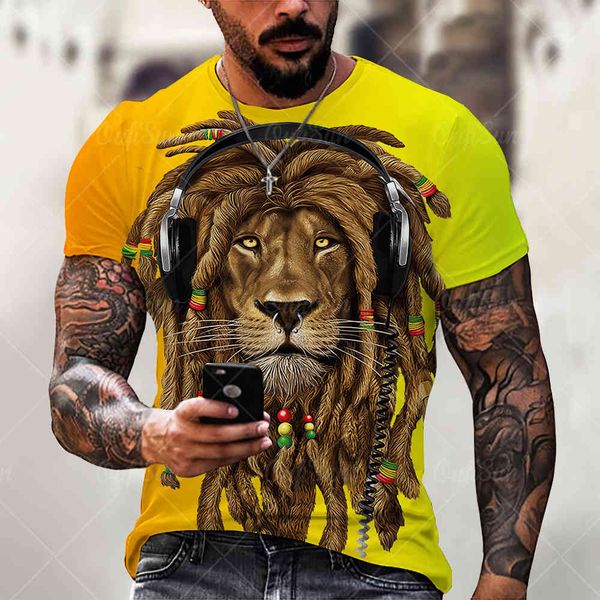 

summer t-shirt fashion new animal lion graffiti color painting printing children's fashion short sve sports 3d t-shirtiffa, White;black