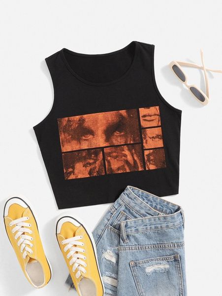 

figure graphic crop tank u7kv#, White