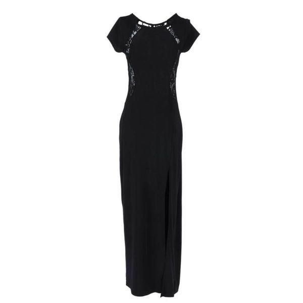 

casual dresses lace gift backless round neck elegant short sleeve evening party formal patchwork women dress, Black;gray