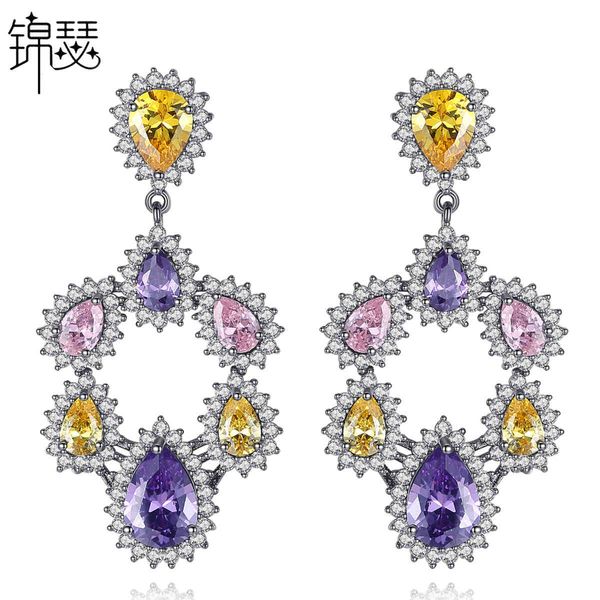 

jewelry charm stud nuwa sky mending earrings copper inlaid with aaa zircon korean fashion color zirconium long women's, Golden