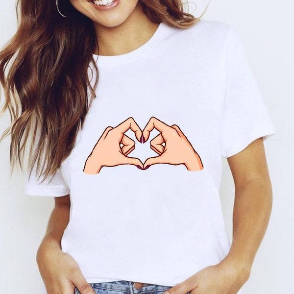 

women's t-shirt women graphic love cartoon sweet valentine 90s short sleeve lady kawaii clothes tees print female tshirt, White