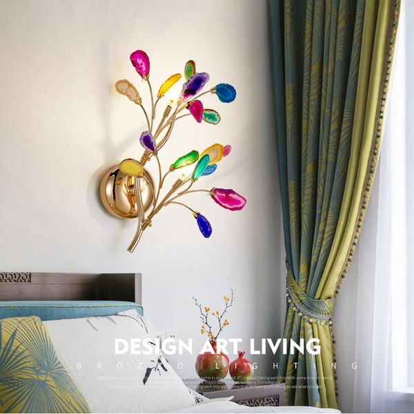 

wall lamp nordic branches agate led light color living room bedroom carnelian lamps modern art interior lighting decorative