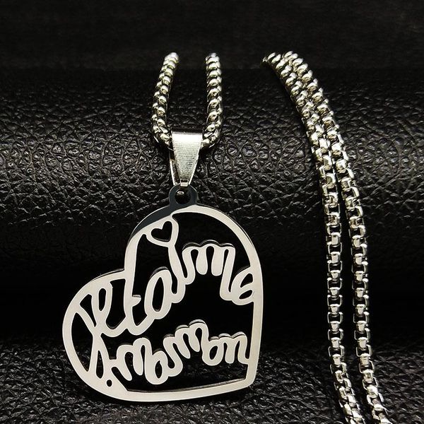 

fashion french maman stainless steel chains necklaces for women silver color chain necklace jewelry collier femme n18562s05 pendant