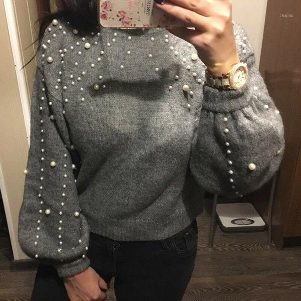 

women's sweaters women autumn winter casual gray long short jumper pearl knit pullover and pullovers korean style, White;black