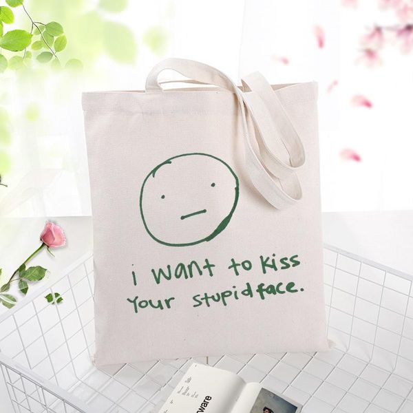 

shopping bags tote bag canvas handbag simple illustrationtext diy daily use custom print eco reusable recycle