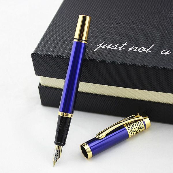 

blue business metal fountain pen nib medium gold clip school supplies ink pens