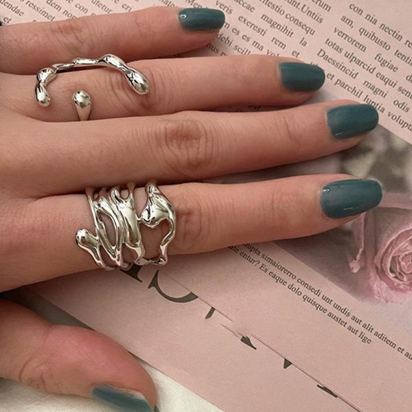 

cluster rings cool hollow out geometry irregular distortion multilayer cross twist metal ring for women girls party jewelry gift 2021, Golden;silver