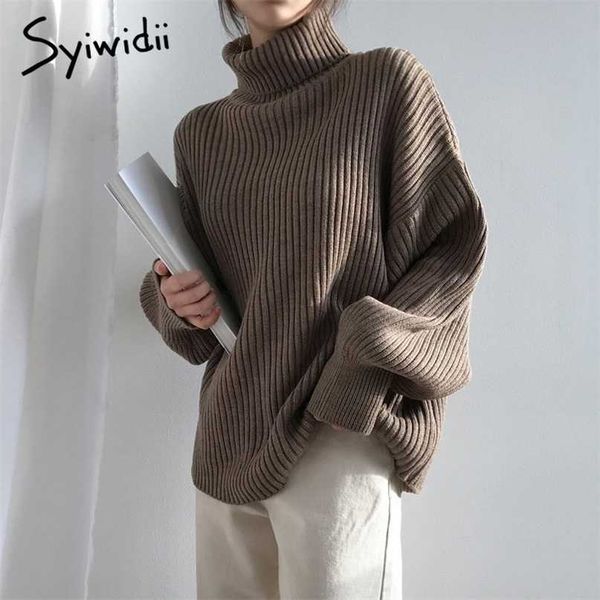 

syiwidii turtleneck woman sweaters autumn winter fashion black pullovers long sleeve knitted korean loose jumpers 211214, White;black