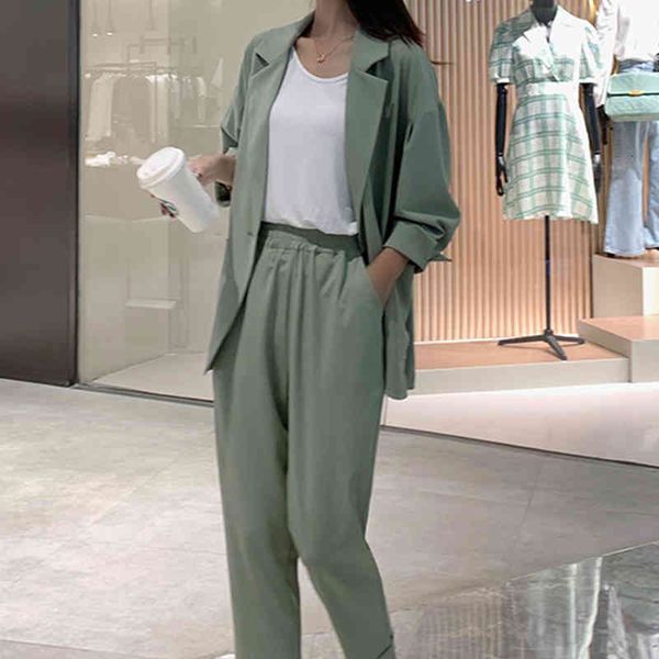 

wanyucl ashion women spring autumn korean style coat female temperament casual suit two-piece nine-point pants 201009, White;black