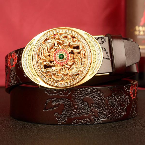 

belts fashion cowskin male belt genuine leather for men carving flower pattern automatic buckle man strap jeans, Black;brown