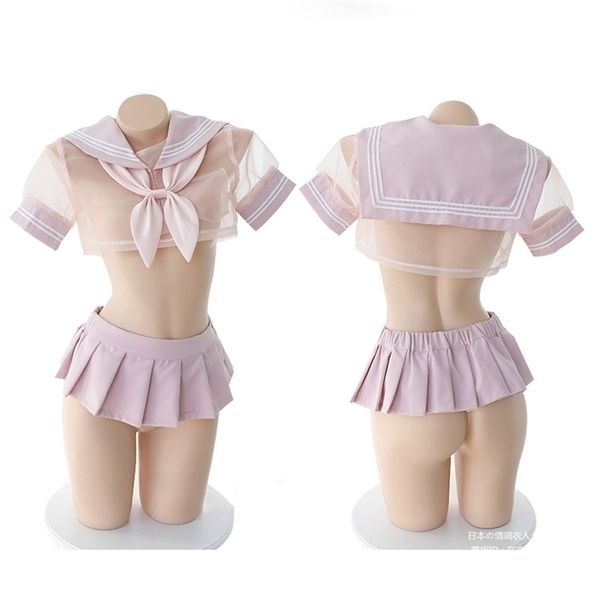 

cosplay costume student sailor with black and pink color uniform kwaii transparent lolita skirt panty erotic roleplay, Black;white