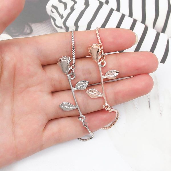 

bangle elegant red rose flower pattern charming link bracelet for women bride wedding aniversary valentine's gifts, Black