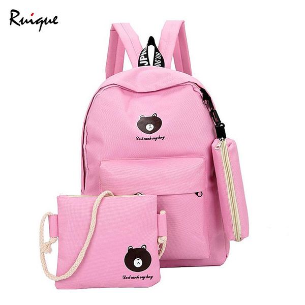 

backpack ruique women fashion canvas girls 3pcs set cute bear cartoon school bag teenage casual large capacity travel