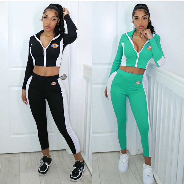 

women designers clothes 2021 autumn and winter women's pants suit solid color zipper sports suit fashion leisure two-piece set, White