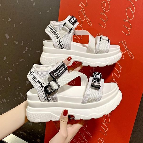

luxury designer fashion women's platform sandals white chunky sports wedge shoes female summer students large size dress, Black