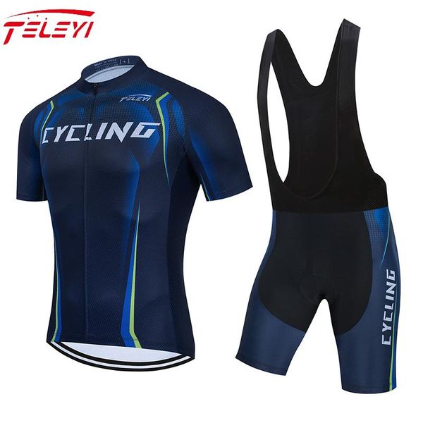 

racing sets 2021 pro team teleyi cycling jersey set mens bicycle maillot mtb ropa ciclismo summer quick dry bike cloth gel pad, Black;blue