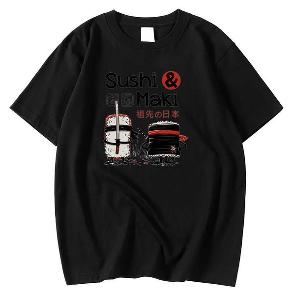 Cartoon confortável camiseta masculina camiseta de manga curta camisetas sushi maki ninja kawaii roupas de impressão casual camisetas de grandes dimensões y0809